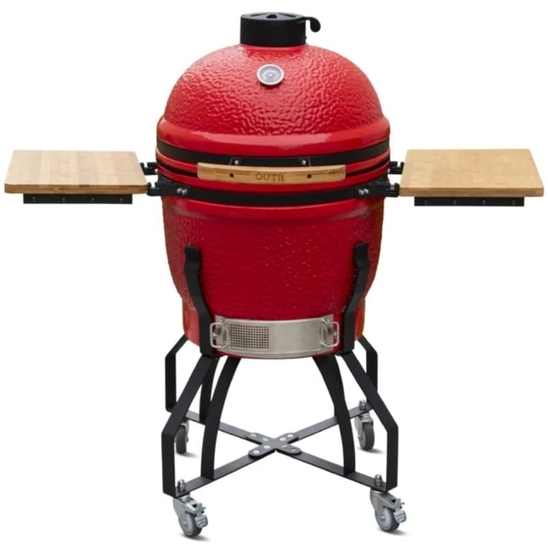 Outr Large Kamado Barbecue Met Onderstel En Side Tables Rood