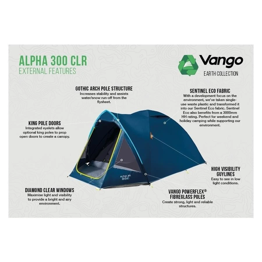 Vango Alpha 300 CLR / 3 Persoons Tent Blauw - Afbeelding 3